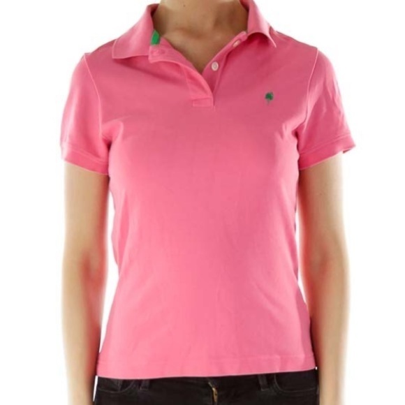 LILLY Pulitzer Pink Polo Top with Green Palm and collar Child’s size Large - Picture 3 of 10